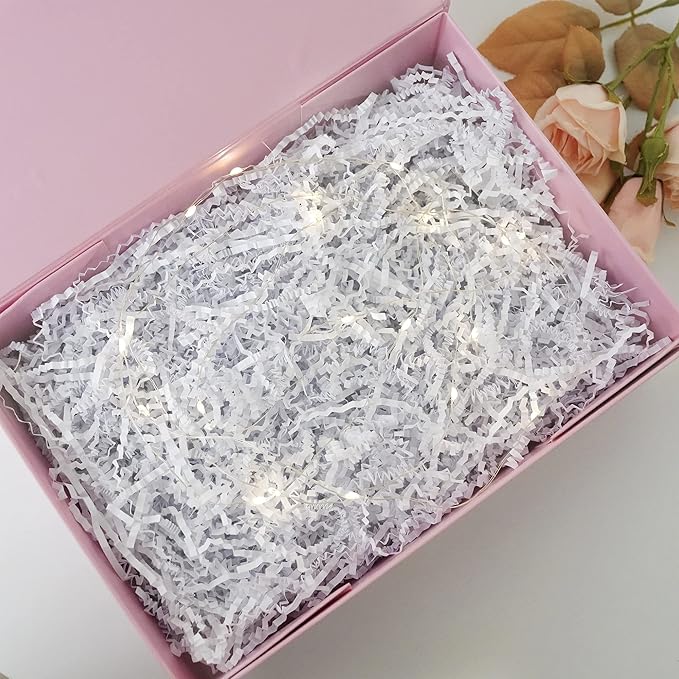 Bobobag - 1LB Crinkle Cut Paper Shred Filler Recyclable Gift Wrap Confetti Raffia Grass Shred Paper for Easter Baskets Filler Creative Eggs Decor (White)