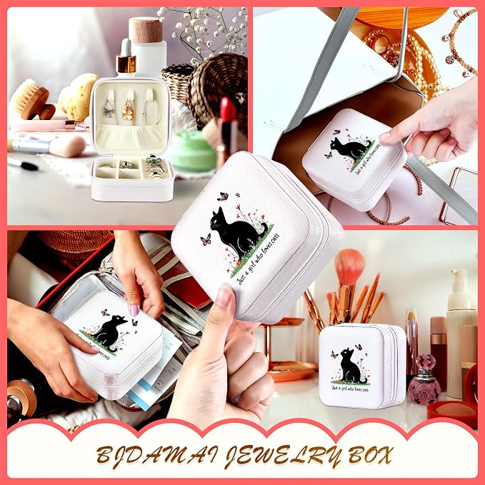Black Cat Jewelry Box, Gifts For Kids Teens Girls, Black Cat Lovers Stuff Items Accessories Things Merchandise Decor Merch, Travel Ring Earrings Necklace Organizer Holder!