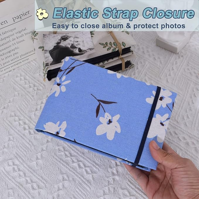 2PACK 4x6 Photo Album, 4x6 100 Pockets Linen Cover Photobook Small Capacity Pictures Book Easy to Classify and Portable for Wedding Family Baby Vacation (Blue + Flower)