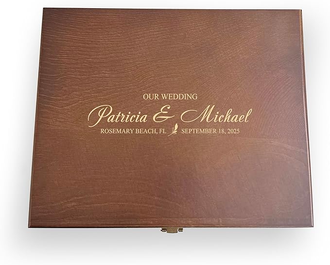 Wedding Memories Wooden Keepsake Box, Gift for Couples, Laser Engraved, Engraved Memory Box, walnut colored pine wood box, personalized box
