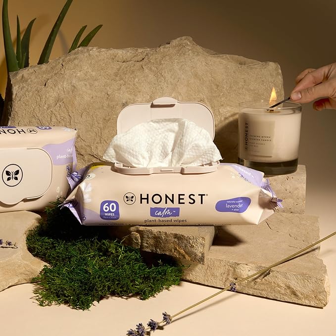 The Honest Company Calm and Cleanse Naturally Scented Wipes Cleansing Multi-Tasking 99% Water Plant Based Hypoallergenic Lavender 240 Count