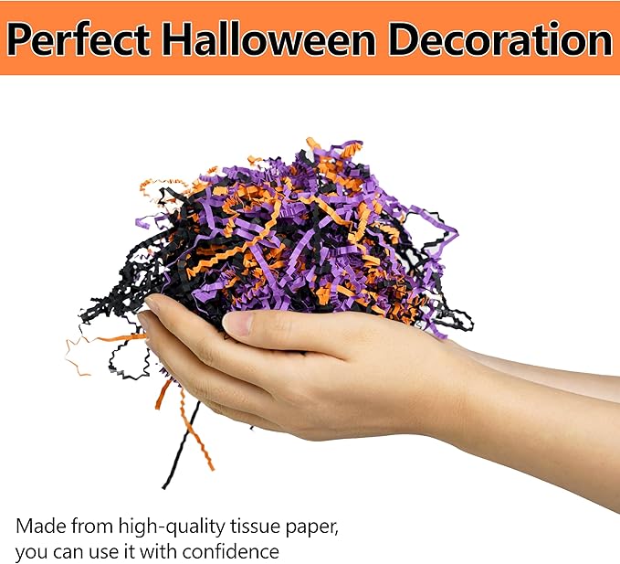 Bobobag - 1LB Halloween Crinkle Cut Paper Shred Filler Recyclable Gift Wrap confetti Raffia Grass Shred Paper for Gift Wrapping Basket Filling Box Filling Party Decor (Black/Orange/Purple)