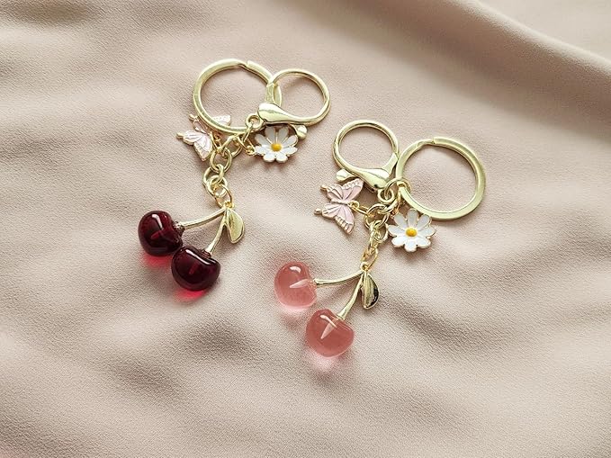 Agromusk Cute Cherry Keychain,Kawaii Cherry Bag Purse Charms for Women Car Keys Decor Gifts Stuff Accessories