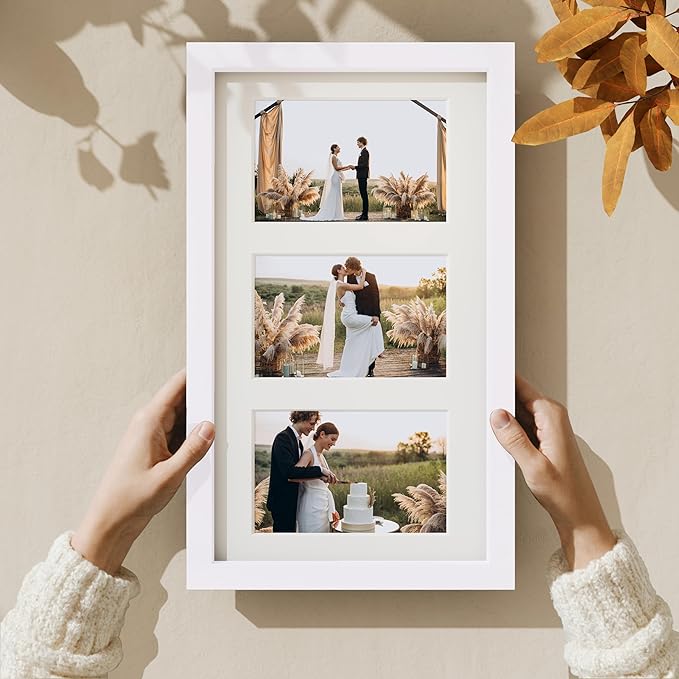 Vittanly 8x14 Picture Frames Collage Wall Decor, Displays 3Pcs 4x6 Pictures with Mat or 1Pcs 8x14 without Mat, Collage Picture Frame for Horizontal or Vertical Display, White, 1 Pack