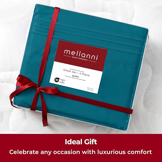 Mellanni Twin Sheets Set - 3 PC Iconic Collection Bedding - Hotel Luxury, Extra Soft, Cooling Bed Sheets - Wrinkle, Fade, Stain Resistant (Twin, Teal)