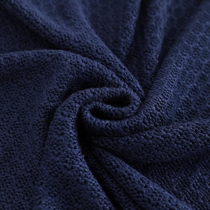 NTBAY Cable Knit Cooling Toddler Blanket, Soft and Breathable Baby Blanket 30x40 Inches Made from Rayon Derived from Bamboo for Crib, Stroller, Nursery, Navy Blue