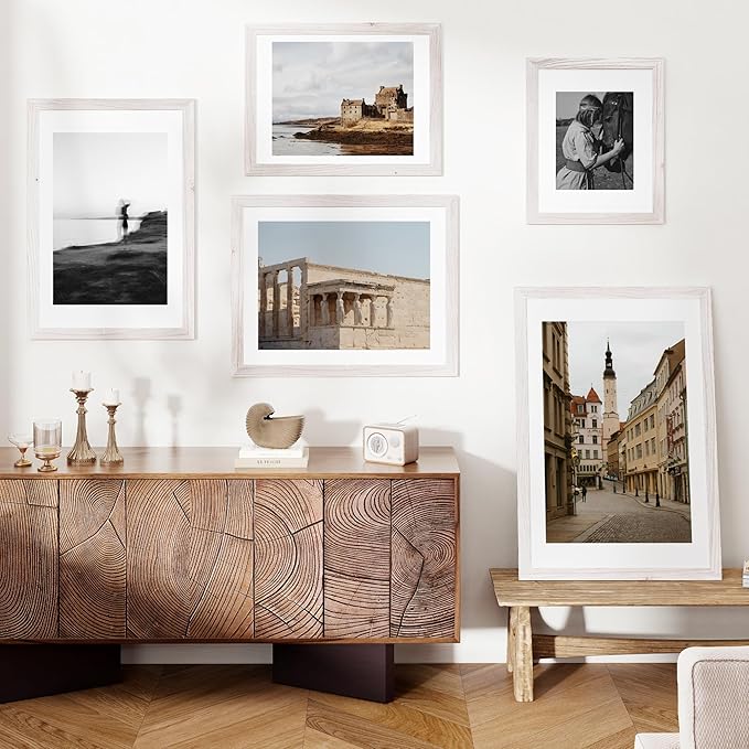 18x24 Picture Frame, Solid Elm Wood Picture Frame with Real Glass, Large Rustic Poster Frame 18"x24", matted to 16x20, 18 by 24 Wooden Frame for Vertical & Horizontal Wall Hanging, White, 1 Pack