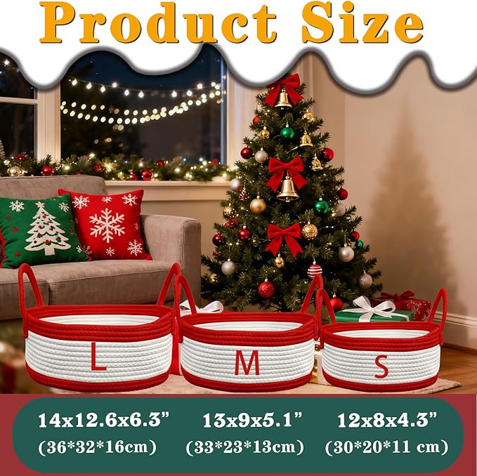Personalized Christmas Gift Baskets with Name,Custom Baby Rope Cotton Basket for Organizing,Customized Storage Baskets for Baby Shower Christmas