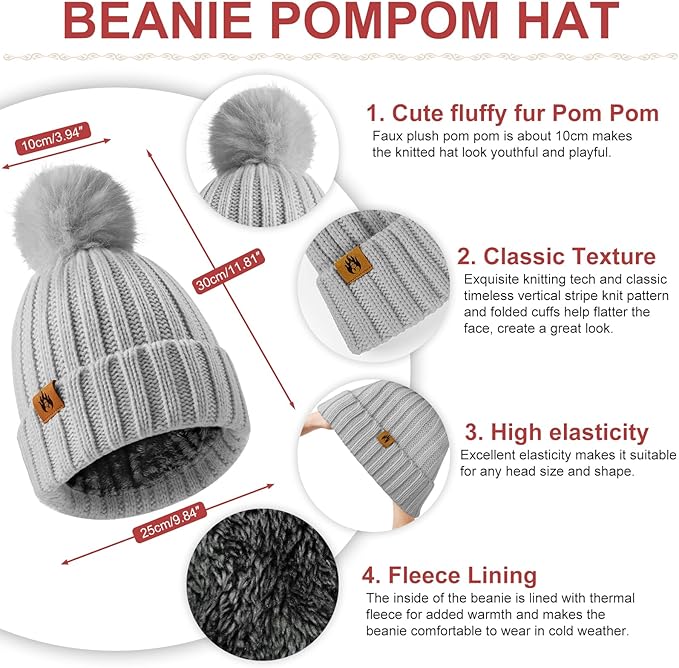 UMIPUBO Winter Beanie Hats Scarf Touch Screen Gloves Fuzzy Socks Ear Muffs 5pcs Set for Women Winter Ski Outing Set