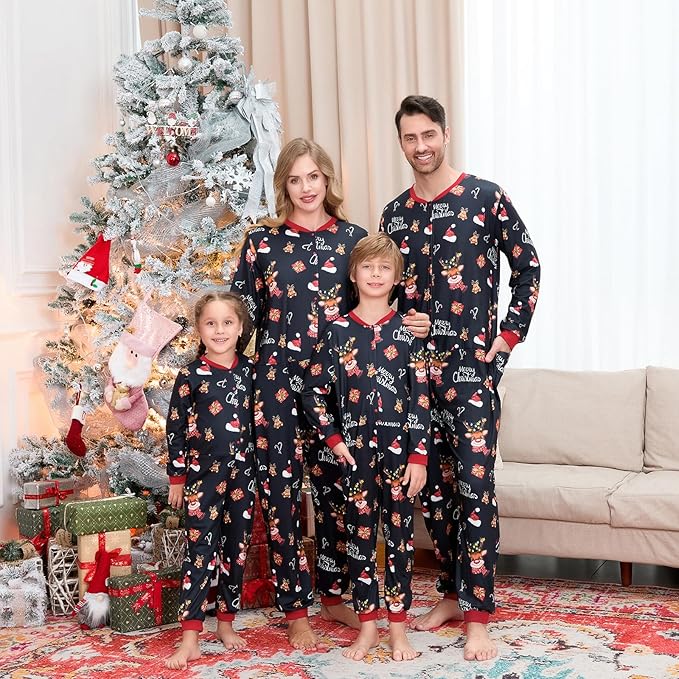 Matching Family Christmas Onesie Pajamas, Buffalo Plaid One-Piece Sleepwear Holiday Loungewear w Zipper