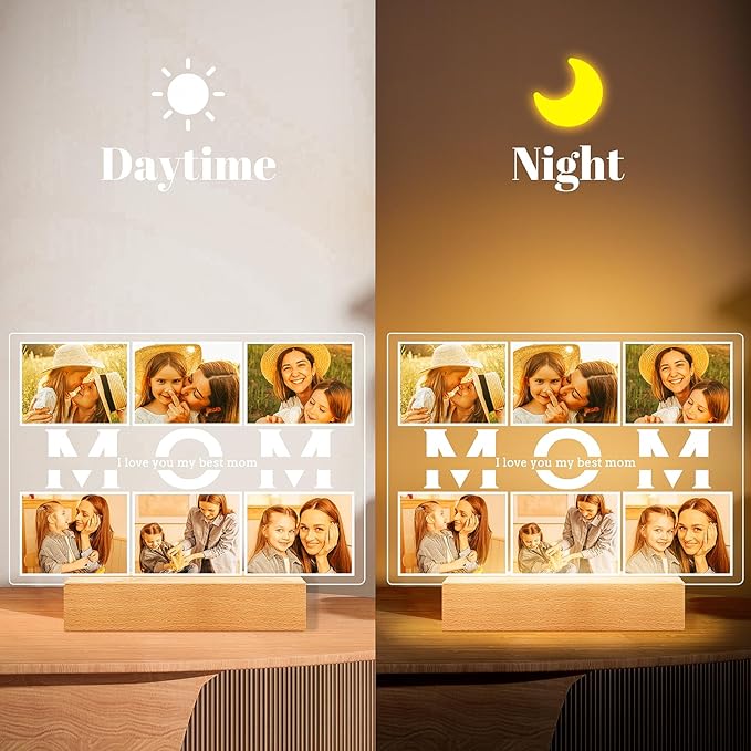 Personalized Birthday Gifts for Mom from Daughter Son, Custom Collage Picture Frames with Photos, Customized Photo Frame with Night Light, Personalized Christmas Gifts for Mom Kids Baby Family