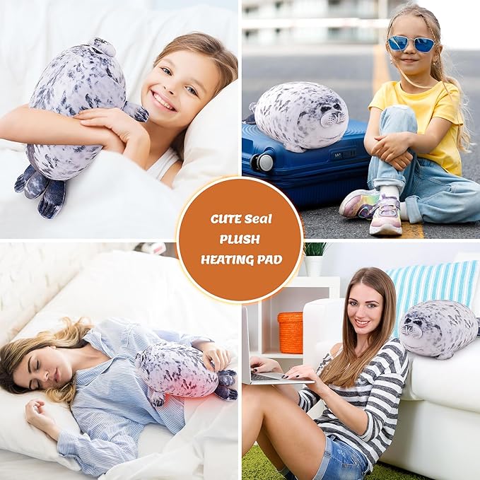 1.5lb Seal Stuffed Animals Plush Microwavable Heating Pad-15'' Seal Heating Pads for Cramps &Period Pain Relief, Heatable & Coolable Stuffed Animals Bedtime Birthday Gift for Women Kids