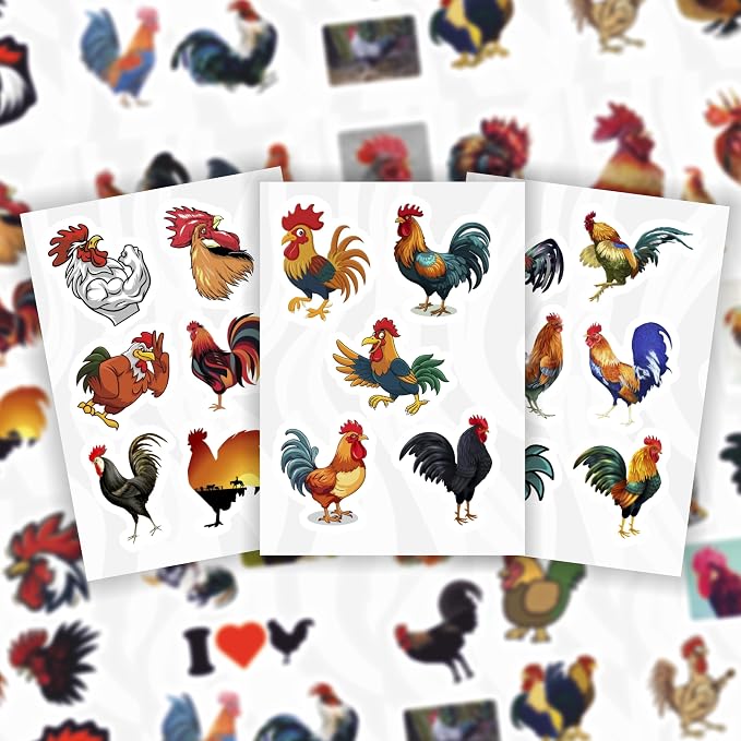 100Pcs Rooster Stickers for Water Bottle and Laptop - Rooster Party Supplies & Decorations, Waterproof Vinyl Decals, Cute Animal and Farm Stickers, Gifts for Women & Men
