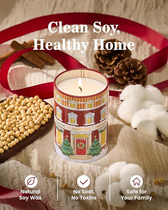 M&SENSE Spicy Mulled Wine Christmas Candles, Warm Apple Cider Holiday Scented Candle for Festival Ambiance, Winter Christmas Gifts for Women Men, Soy Wax 11.3oz 70 Hour Long Lasting Clean Burn
