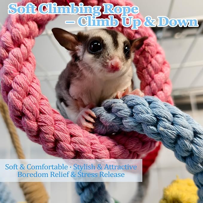 Sugar Glider Climbing Rope Toys Rat Cage Hanging Toys Small Animal Climbing Rings Cage Accessories for Flying Squirrel Sugar Glider Hamster Parrots