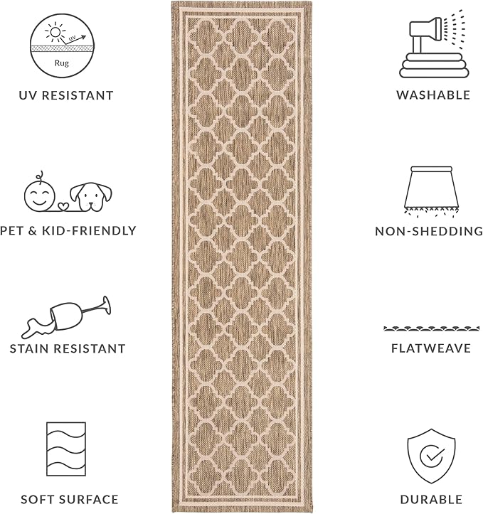 SAFAVIEH Washable Rug Outdoor Courtyard Collection - 2'3" x 8' Runner, Brown & Bone, Non-Shedding & Easy Cleaning, Ideal for Patio, Entryway, Mudroom, Hallway, Kitchen (CY6918-242)