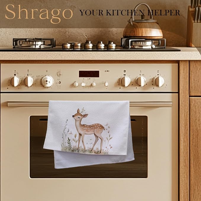 Deer Gifts Kitchen Towels, Deer Gifts for Women Dish Tea Towels for Kitchen, Cute Wild Animal Botanical Decorative Hand Towel for Kids Bathroom Decor, 16x24 Inch