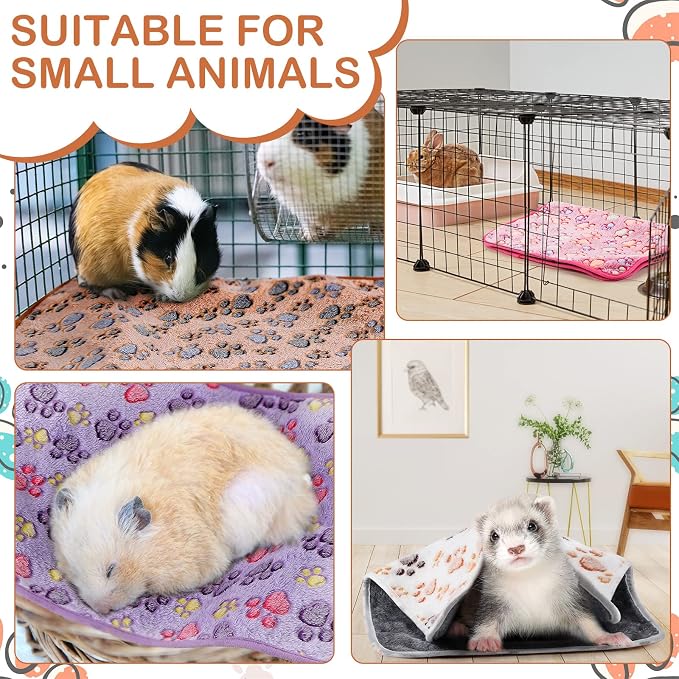 Reginary 4 Pcs Guinea Pig Fleece Blankets, Paw Print, 35 x 24 Inch | Waterproof Washable Cage Liners, Absorbent Double Layer Bedding for Guinea Pigs, Reusable Pads for Hamsters Rabbits