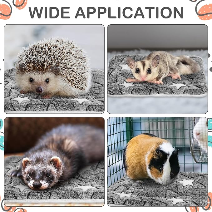 Haull 4 Pcs Waterproof Guinea Pig Bedding Soft Dog Cat Bed Crate Mat Small Animal Plush Cage Liners Rabbit Bunny Kennel Pad Reversible Cozy Pee Thickened Hamster Pad(Double Star,13 x 10 Inch)