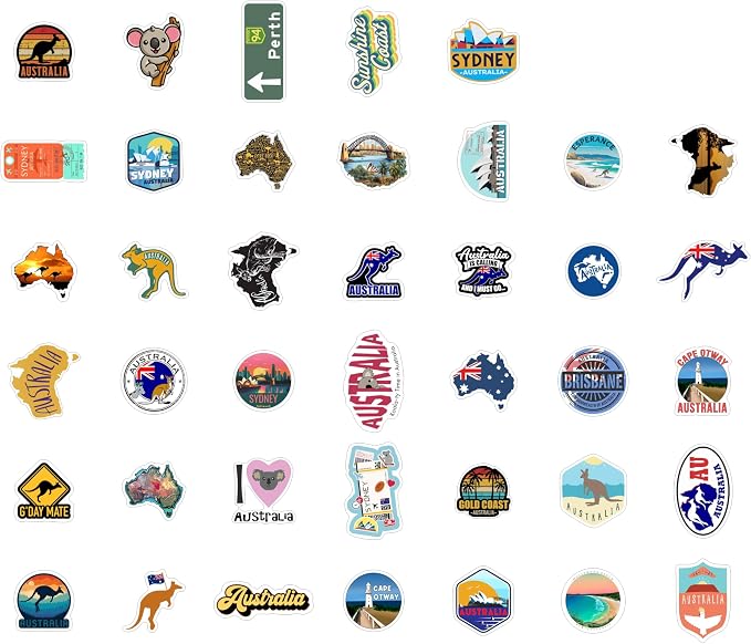 Australia Stickers for Water Bottle and Laptop - Australia Party Supplies & Decorations, Waterproof Vinyl Decals, Australian Flag and Culture Stickers, Gifts for Women & Men