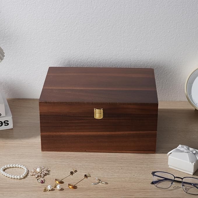 Large Wooden Keepsake Box - Wood Storage Box Decorative Boxes with Lid for Storing Keepsake Memory Gift, 11 IN Decorative Boxes for Home Decor-WB004- Large