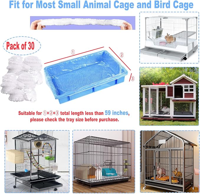 30 Pcs Large Rabbit Cage Liner Disposable Bunny Cage Liner Bag 34'' X 22''- Clear Elastic Pet Toilet Film Small Animal Tray Covers for Bunnies Ferrets Chinchillas Birds - Leak Proof & No Mess