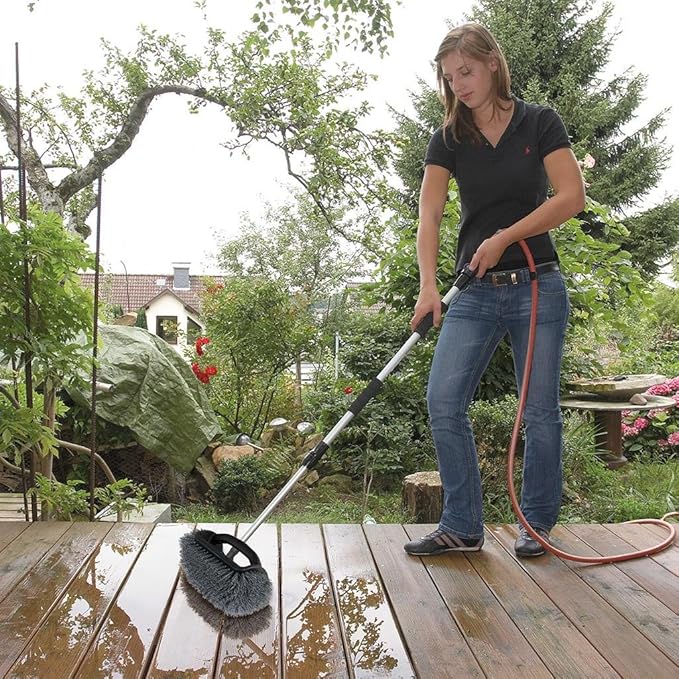 Unger Professional Lock-On 4-Sided Outdoor Scrub Brush, Compatible with Threaded Poles, Stiff Bristle Scrubbing, Cleaning Supplies for Decks, Stairs, Garage Floors, and Driveways