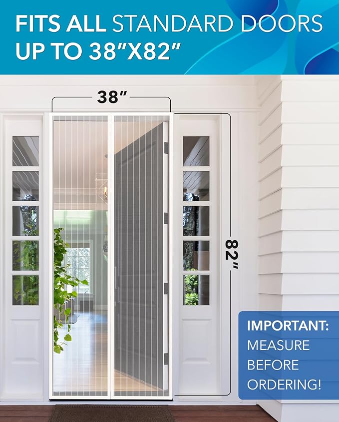 Flux Phenom Magnetic Screen Door Mesh 38x82 Inch – Easy Install, Strong Magnet Strength, Self-Sealing Mesh, Pet Tested, Hands-Free Entry, Door Screen Magnetic Closure, Keeps Bugs Out - White