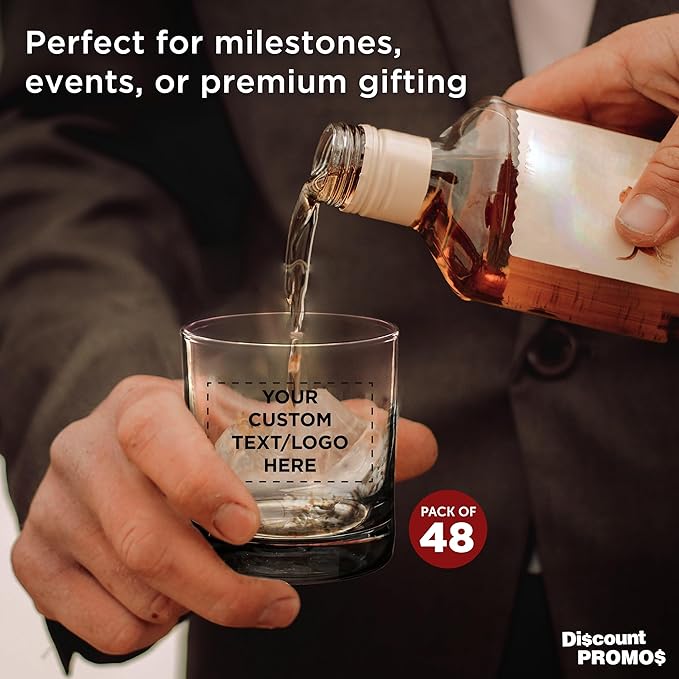 Custom Lexington Rocks Whiskey Glass 10.5 oz, Set of 48, Personalized Bulk Pack - Perfect for Scotch, Bourbon, Whiskey, Cocktail - Black