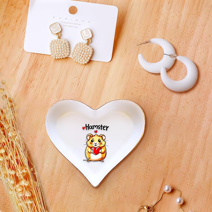 Hamster Ring Holder Dish Tray, Gifts For Women Teens Girls, Hamster Lovers Themed Stuff Accessories Things Decor Merch, Home Room Ring Earrings Necklace Organizer Holder!