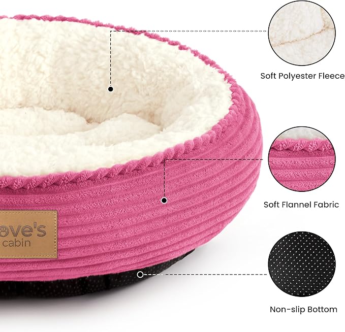 Love's cabin Round Donut Cat and Dog Cushion Bed, 24in Pet Bed for Small or Medium Dogs, Anti-Slip & Water-Resistant Bottom, Soft Durable Fabric Pet Beds, Washable Calming Cat Bed Hot Pink