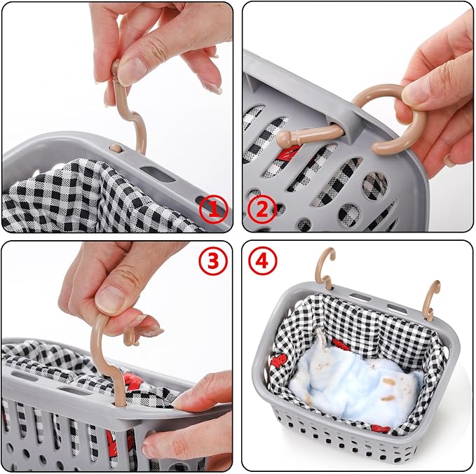 DEAYOU 2 Pack Rat Hammock for Cage, Chew Proof Small Animal Hanging Basket Bed with Hooks, Chinchilla Hideout Ferret Cage Accessories for Guinea Pig, Hamster, Sugar Glider, Hedgehog