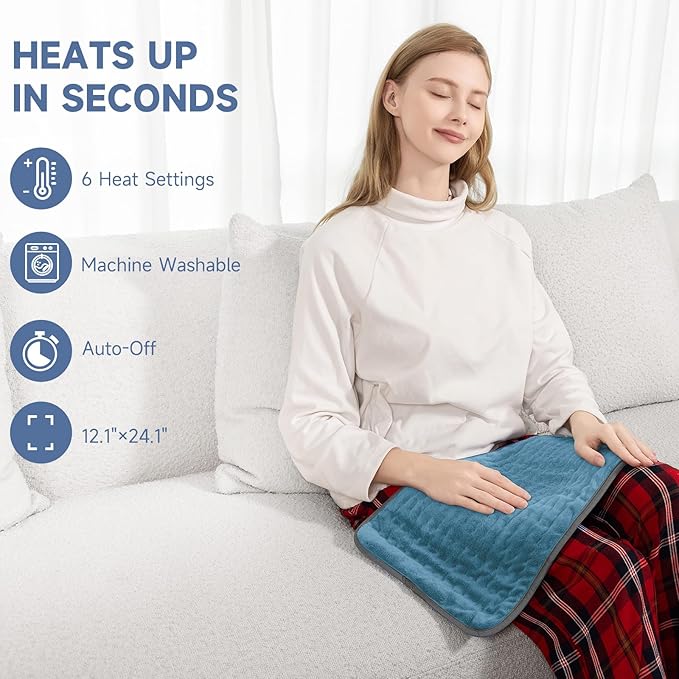 Electric Heating Pad for Back and Shoulder Pain Relief, Soft Heat Blanket with 6 Heat Levels & 4 Timers, Moist/Dry Heat, Auto Shut-Off, Washable Heat Pad, Ideal Gifts for Men & Dad