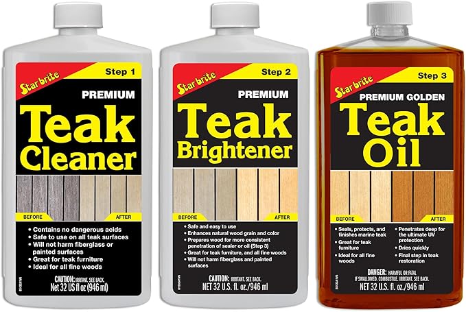 STAR BRITE Teak Kit - Restore Decks, Patio, Outdoor Furniture, Boats & Fine Wood - Marine Grade Teak Cleaner & Brightener Set with Premium Golden Teak Oil Finish - Renew, Refinish & Protect (081202)