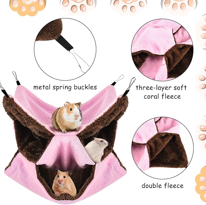 3 Tier Ferret Rat Hammock,Guinea Pig Cage Accessories,11.8x11.8 Inches,Pet Cage Hanging Bunkbed Hammock for Small Animals,Guinea Pig,Ferret,Kitten,Squirrel,Chinchilla,Rat,Parrot | Rat Hammock for Cage, Pet Cage Hanging Hammock, Small Animals, Guinea Pi...