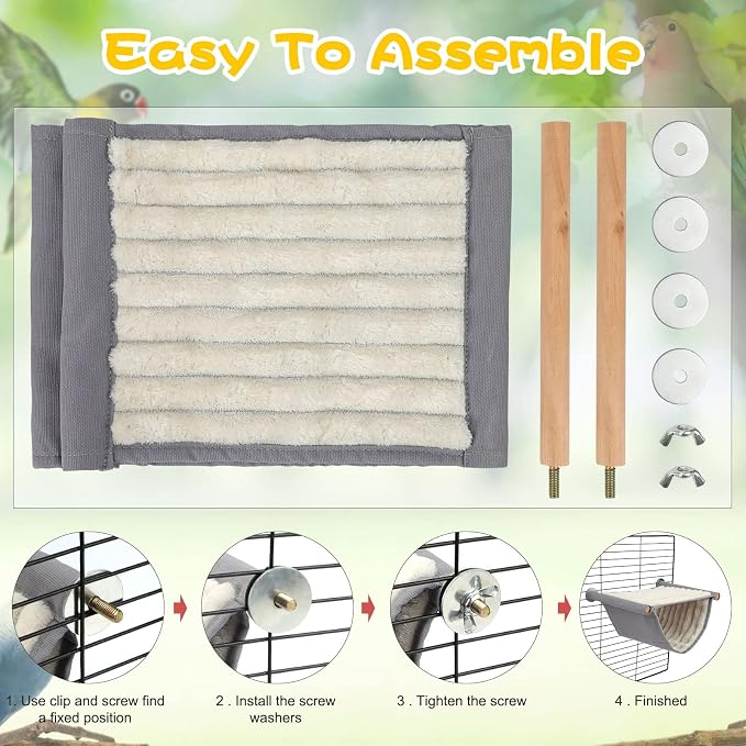 BWOGUE Bird Nest Bed Hanging Hammock, Parakeet Bed for Cage, Cockatiel Bed | Warm Fleece Snuggle Hut, Double-Layer Comfort, Wooden Perch Setup, Washable Hammock