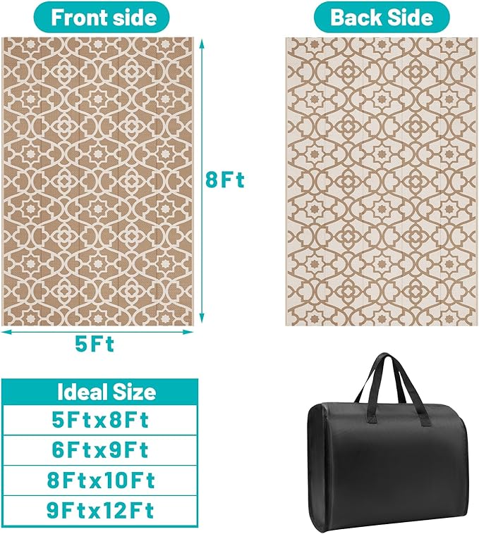 HEBE Outdoor Rug Waterproof 5x8, Plastic Straw Rug Camping Rug, Reversible Outdoor Patio Rugs RV Mat Clearance, Indoor Outside Floor Carpet for Porch,Deck,Camper,Balcony,Backyard
