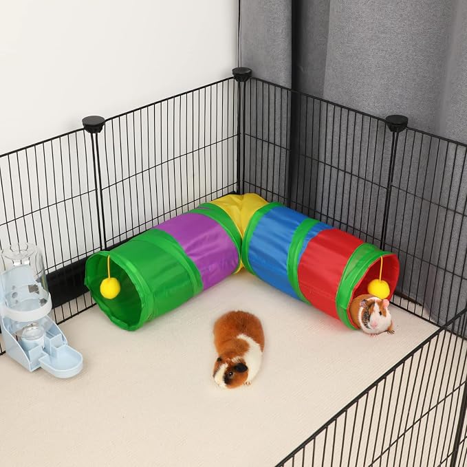 Rypet Guinea Pig Tunnels and Tubes 2-Way L-Type Collapsible for Small Pets | 2 Configurations for Exploration, Interactive Ball Engages Pets, Foldable & Portable, Cozy Hideout for Rabbits Hedgehogs
