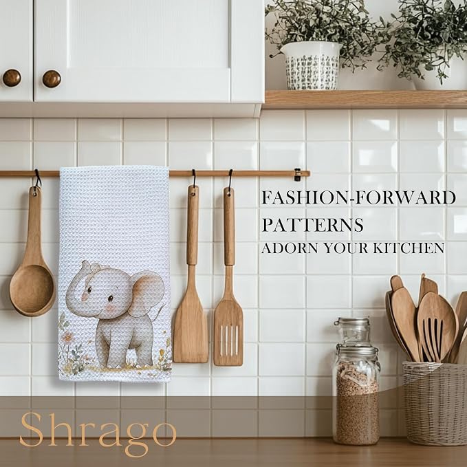 Elephant Nursery Decor Kitchen Towels, Elephant Gifts Dish Tea Towels for Kitchen, Animal Lover Gifts Decorative Hand Towel for Kids Bathroom Decor, 16x24 Inch