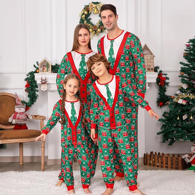 PYAEAS Matching Family Pajamas Sets Christmas PJ's Jammies Holiday Sleepwear Loungewear for Adult Women Men Xmas Outfits