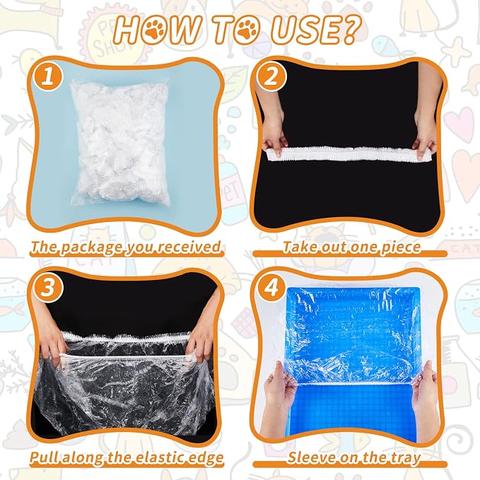 Tondiamo Disposable Rabbit Cage Liners for Litter Box Tray, Medium, 50 Pcs | Leak Proof Elastic Plastic Toilet Film Bags for Small Animals Bunny Guinea Pig Hamster Hedgehog Chinchilla Bird, Easy Clean