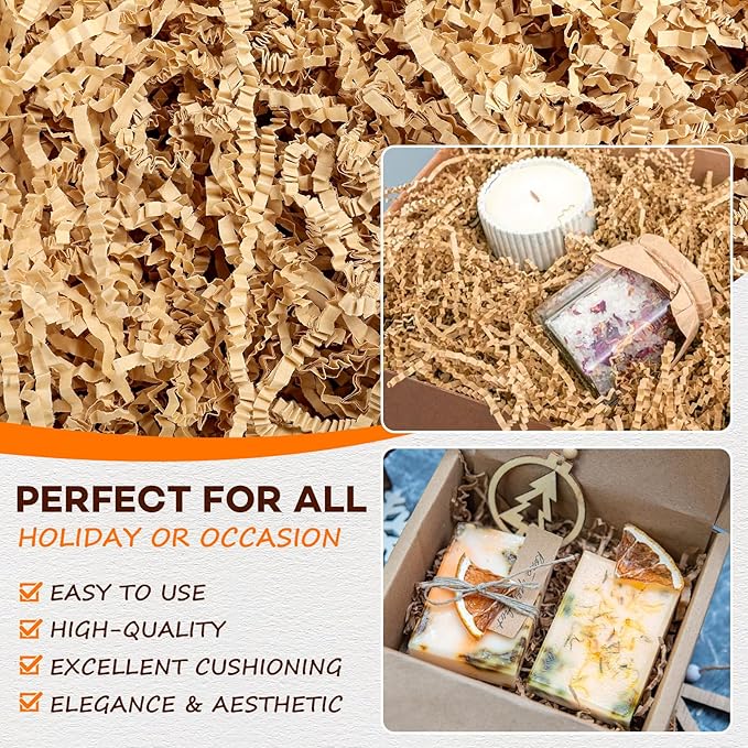 2LB Kraft Crinkle Paper Filler, Brown Cut Shredded Paper for Gift Baskets Packaging Wrapping Cushion Stuffing Box Filler for Easter Christmas Wedding Birthday Bridesmaid