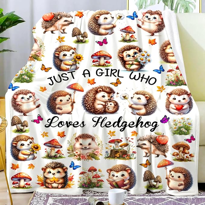 Hedgehog Blanket Gifts for Women Hedgehogs Blankets and Throws Stuff Cute Hedgehog Gifts for Women Girls Boys Kids Adults Animal Lovers Birthday Decorations Room Decor 50"X40"
