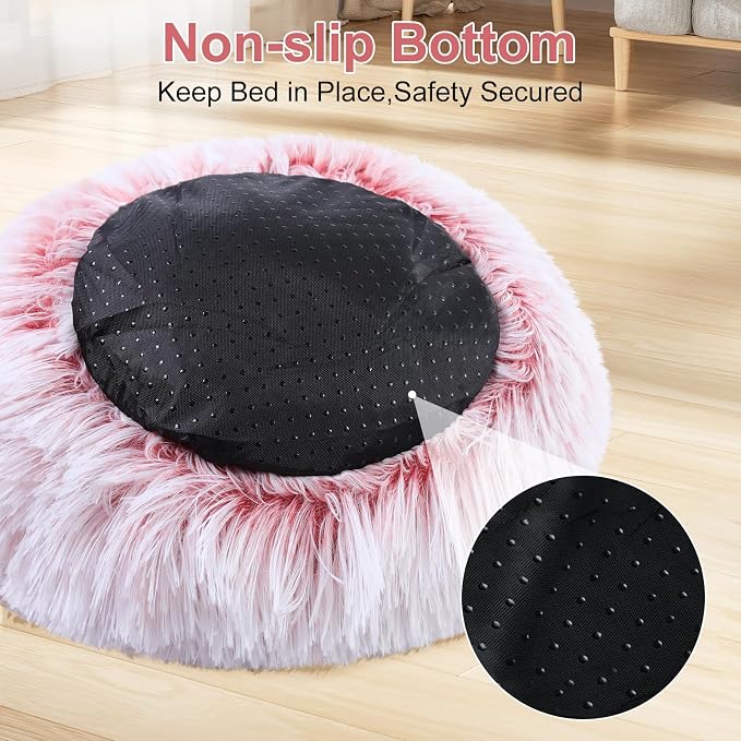 Guinea Pig Hideout, Doughnut Guinea Pig Bed, Bunny Hamster Bed Stuff(Pink) | Washable Hamster Rabbit Bunny Bed with Hooded Cover, Calming Round Cave Beds for Small Animal Bunny Rabbit Hideout