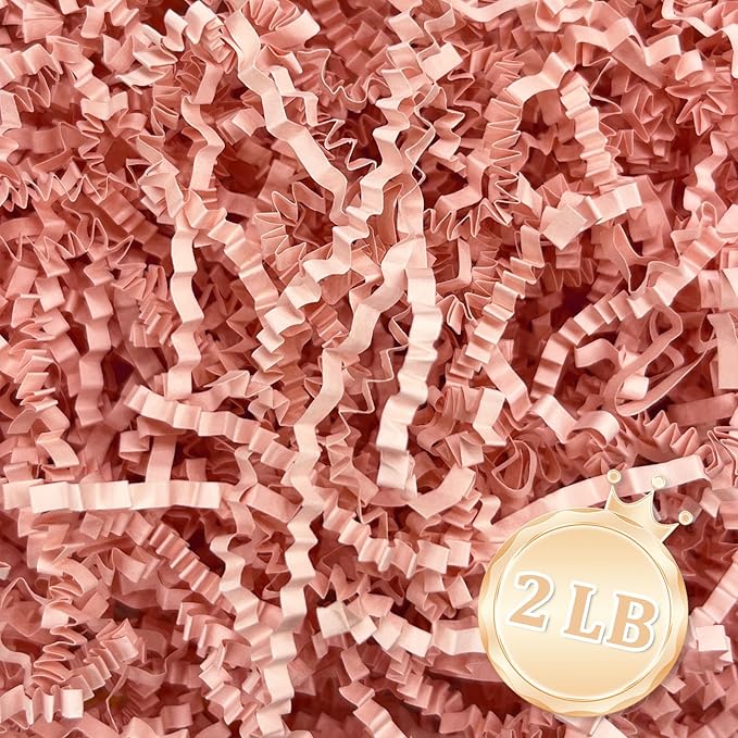 2 LB Pink Crinkle Cut Paper Shred Filler Great for Gift Wrapping, Pink Basket Fillers, Birthday, Halloween Thanksgiving Christmas Wedding Party Decor Filling Supplies