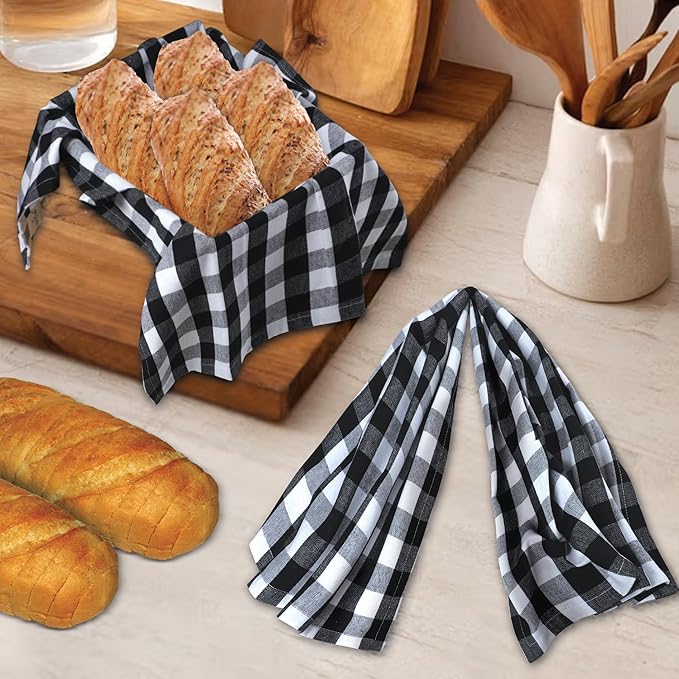 Urban Villa Kitchen Towels Set of 6 Buffalo Checks Black/White Kitchen Towels 20X30 Inches 100% Cotton Highly Absorbent Kitchen Towels Premium Quality Ultra Soft Mitered Corners KitchenTowels