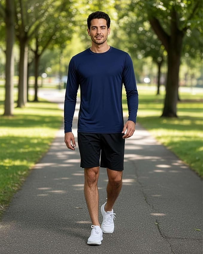 Real Essentials 4 Pack: Mens Long Sleeve Dry Fit T Shirts Hiking Fishing Workout Gym Work Sun UPF 50 Wicking Running Tee