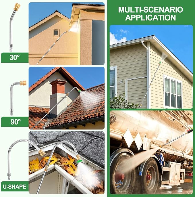 Gutter Cleaning Tools From the Ground, 10 Pack 9 FT Pressure Washer Extension Wand, Power Washer Lance With 6 Pressure Washer Spray Nozzle Tips, 30°, 90°, 120° Gutter Cleaner Curved Rod, 4000 PSI