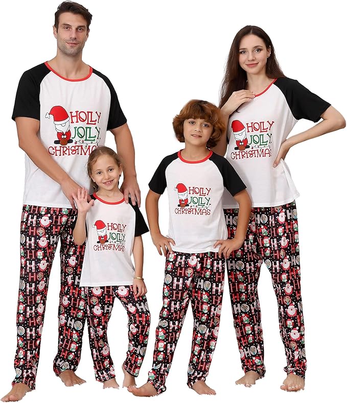 Christmas Pajamas for Family Matching Holiday PJ's Jammies Sets with Short Sleeve Tee and Pants Sleepwear Loungewear