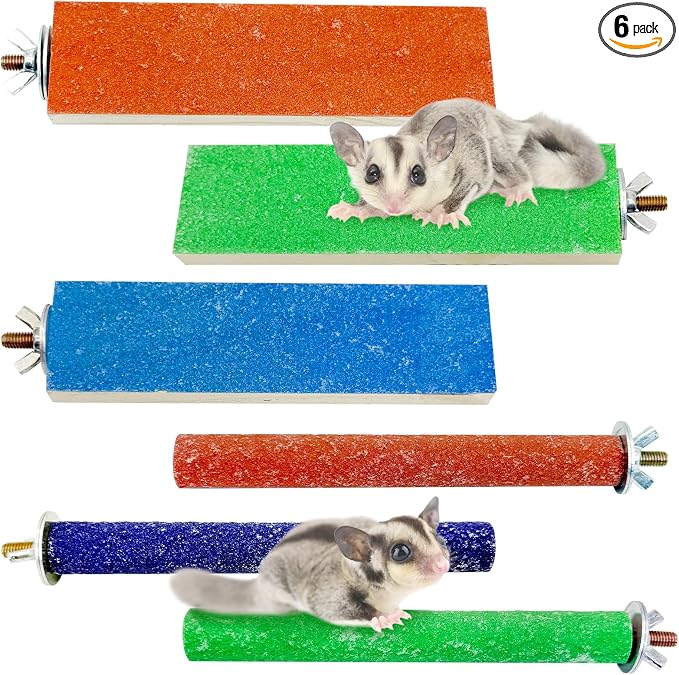 BNOSDM Sugar Glider Toys Wood 6 Pcs Hamster Climbing Cage Steps with Colorful Sand Sharpening Claws Platform Small Animal Scratching Snadpaper for Cages Suitable for Squirrels Chinchillas Rats